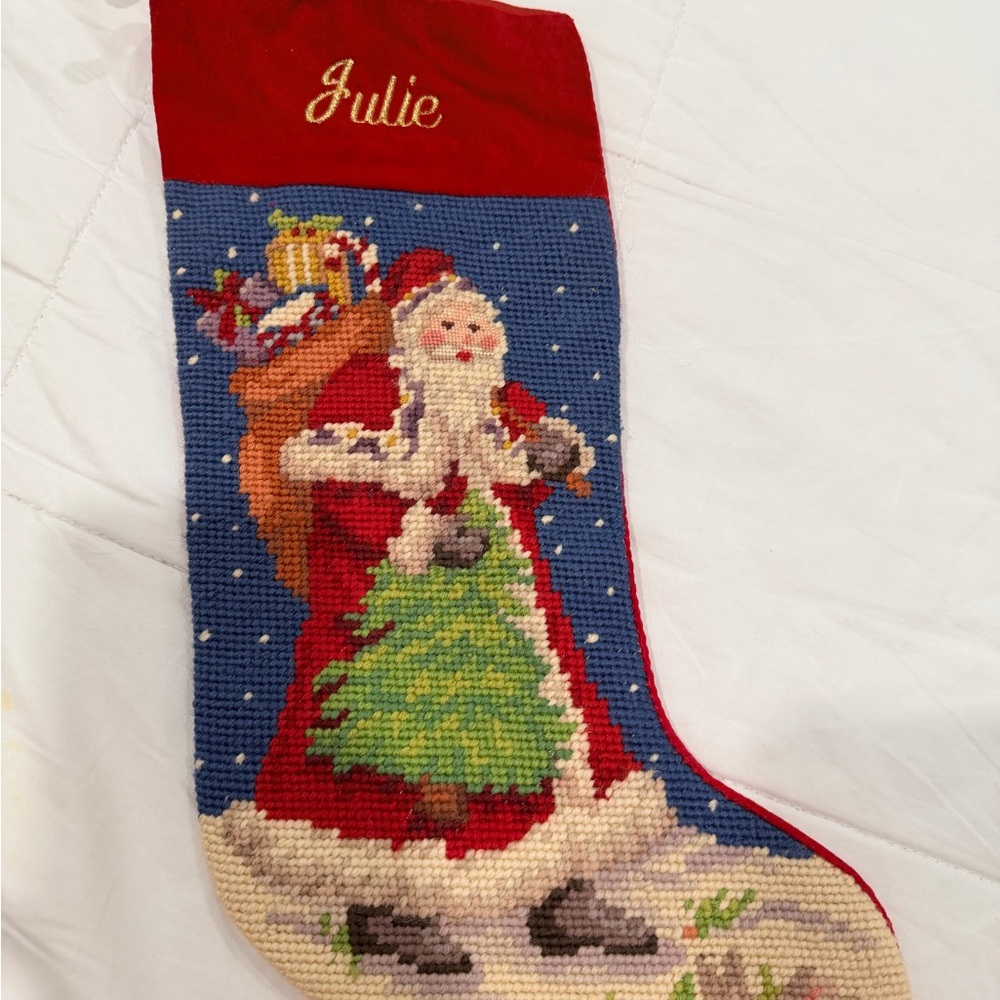 Santa Claus Needlepoint Christmas Stocking- monogrammed-Julie
